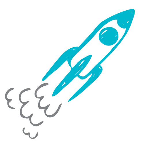 illustration of rocket launching with cloud of smoke behind it