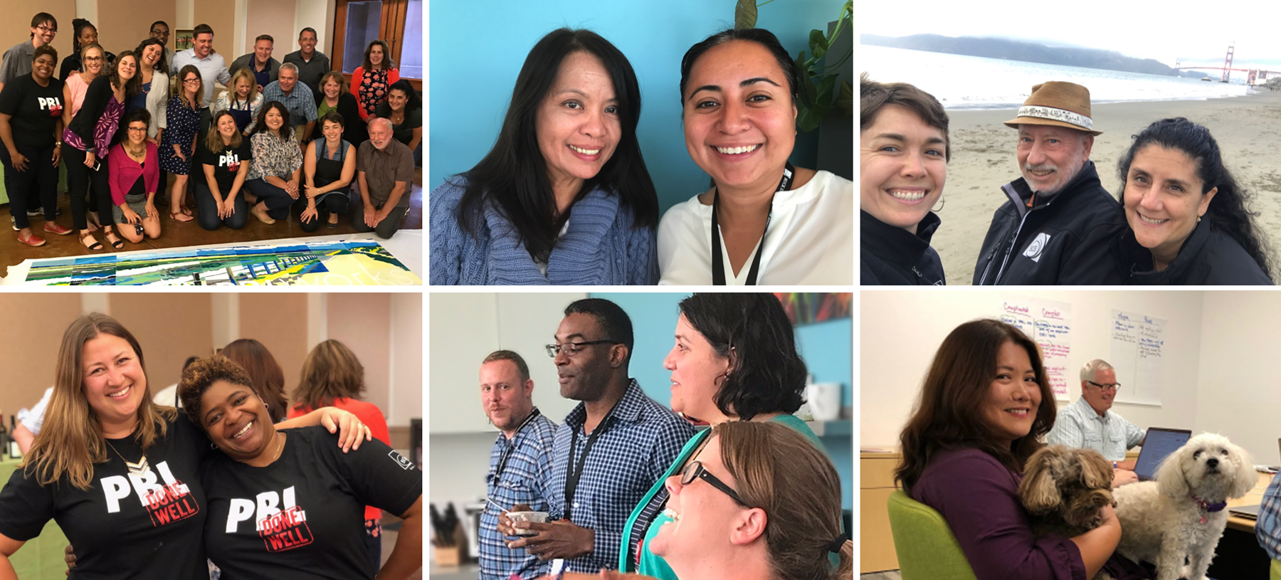 six photos of staff members as groups, pairs, and individuals