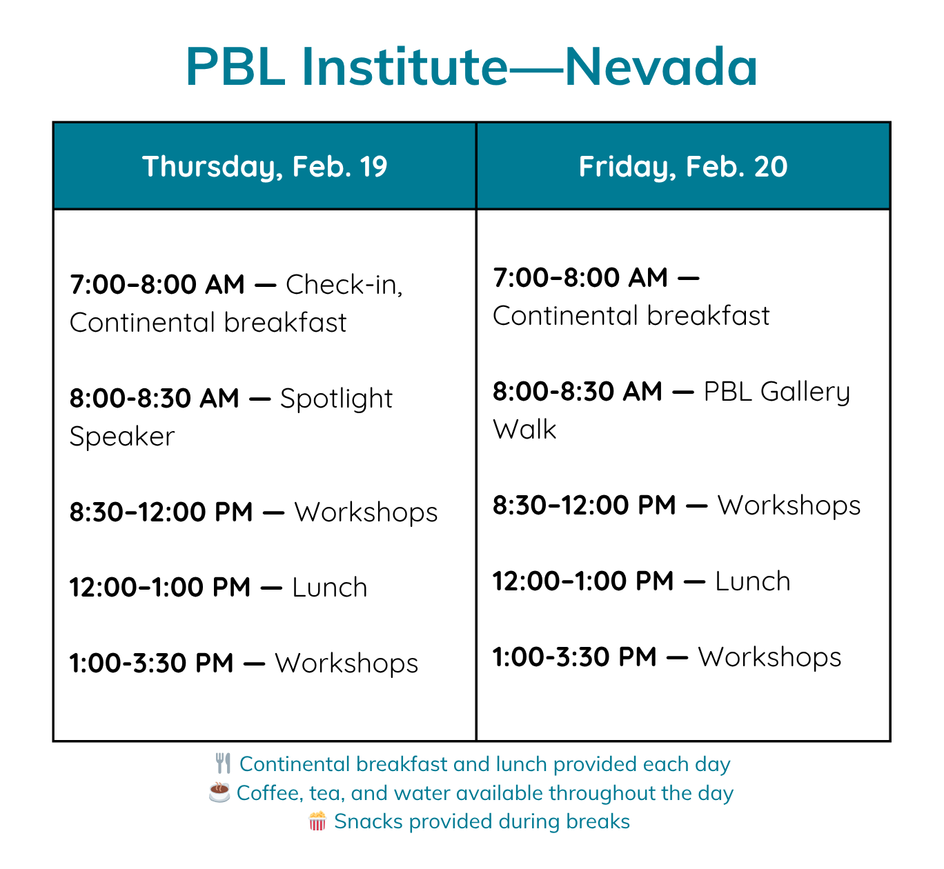 PBL Institute Nevada schedule