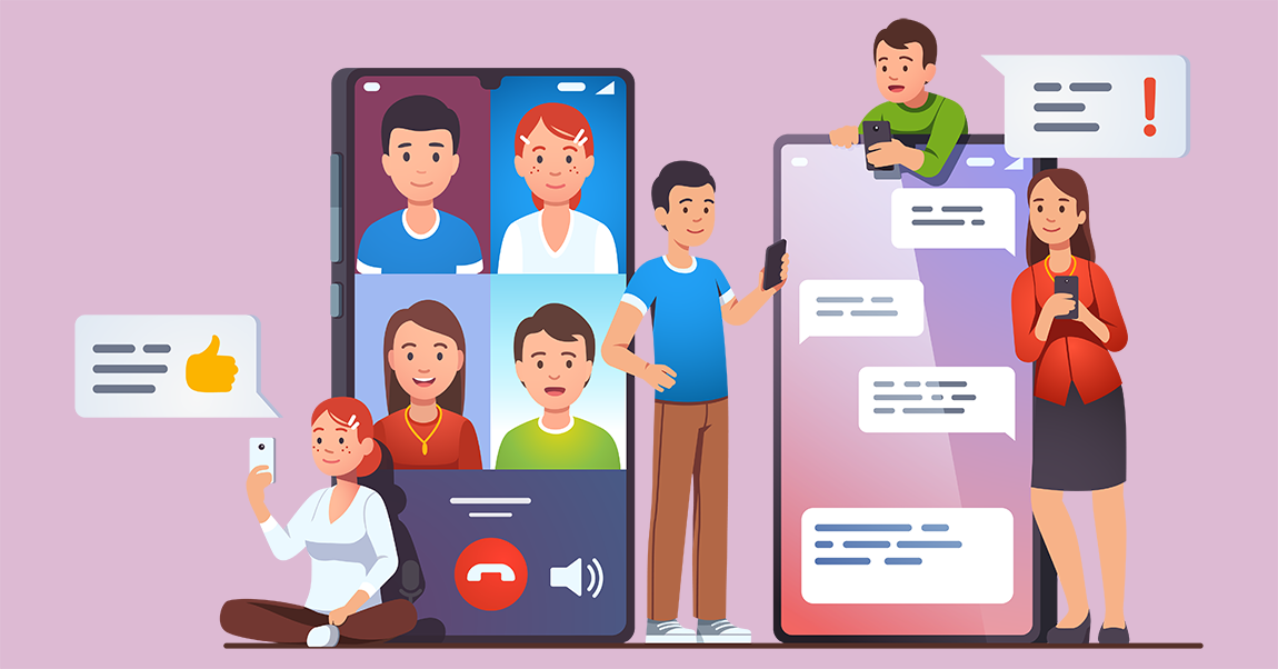 students and teachers using tech to communicate