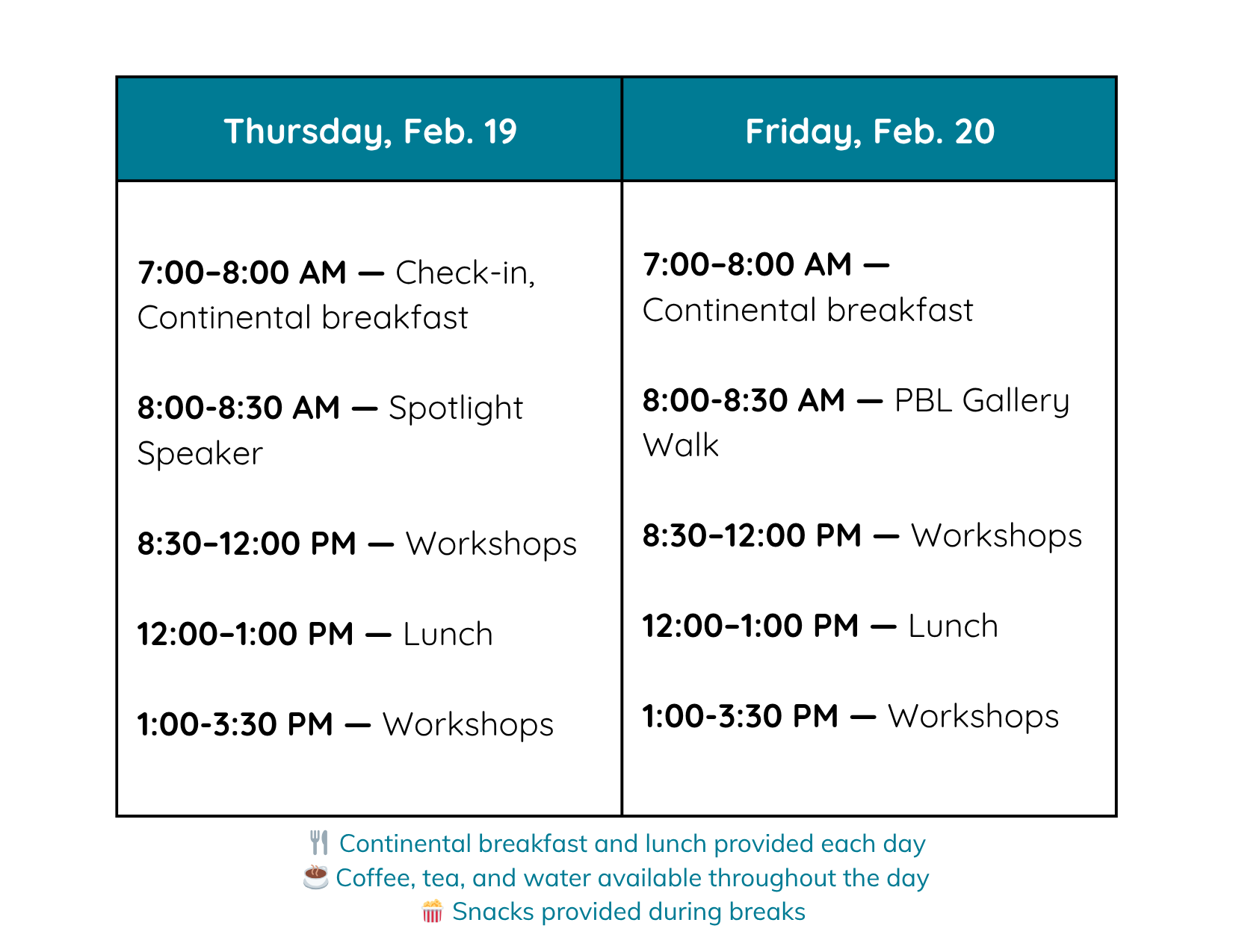 PBL Institutes schedule