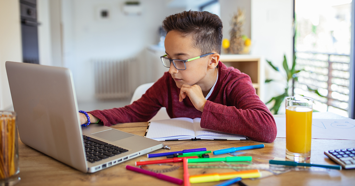 student working on a PBL project from home