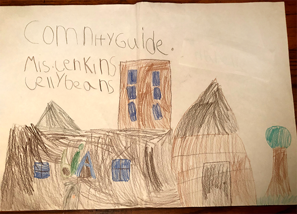 example of student work. drawing of a community guide