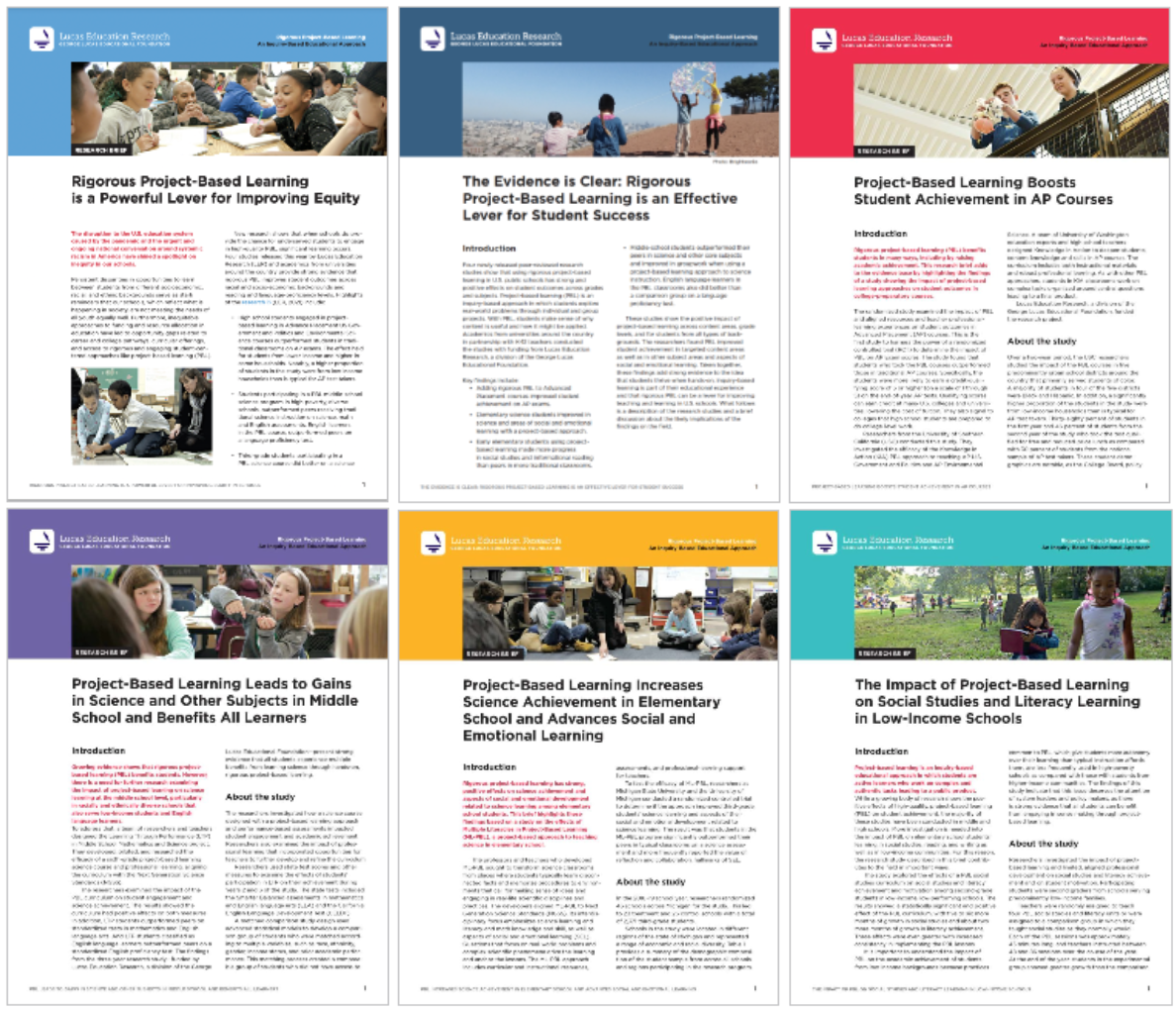 Six research study briefs from Lucas Education Research