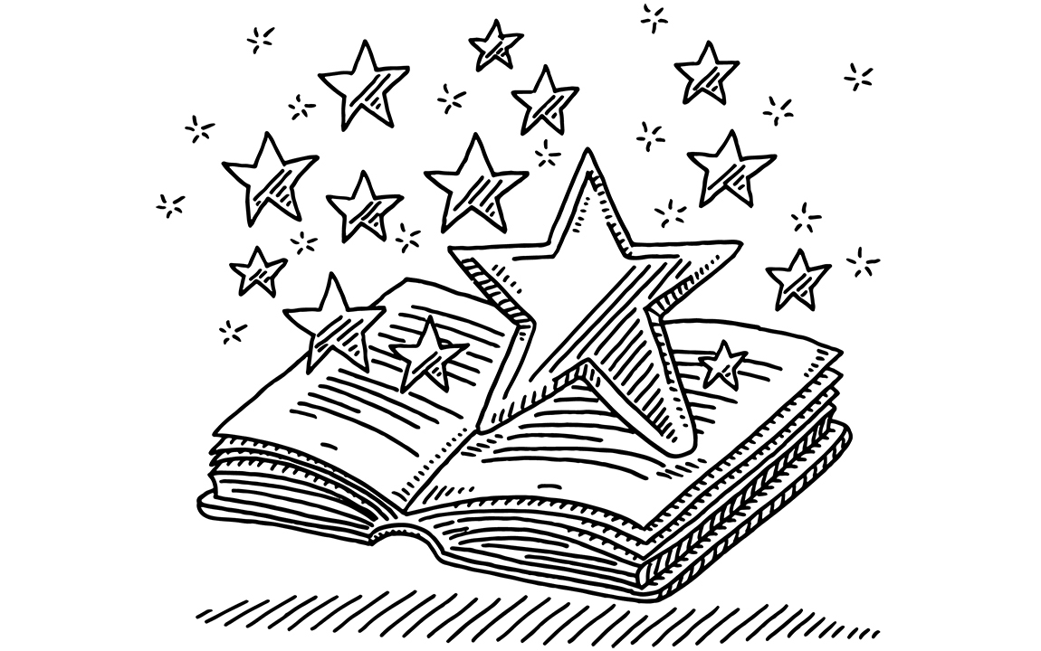 illustration of a open book with stars