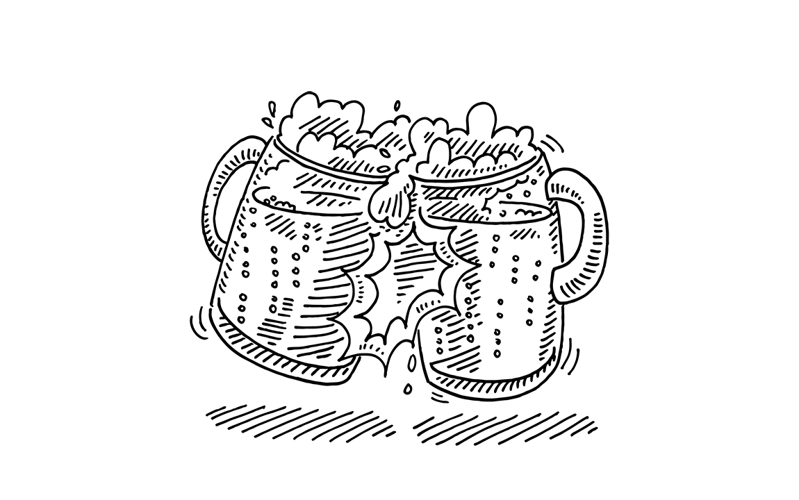 drawing of two mugs of beer in a toast