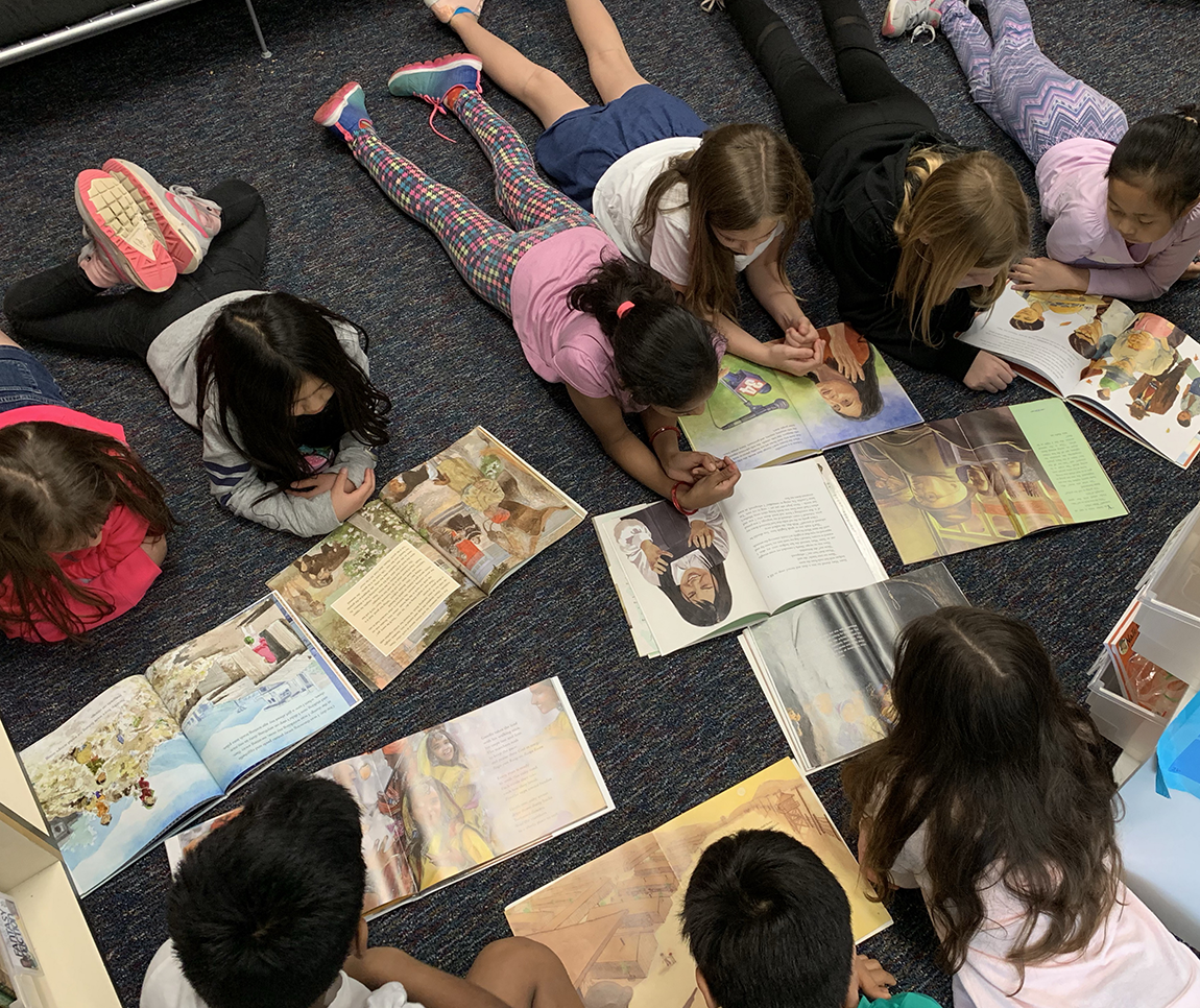 students in a PBL classroom reading 