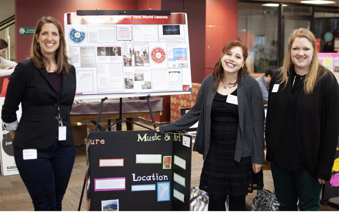 Teachers in front of a project board