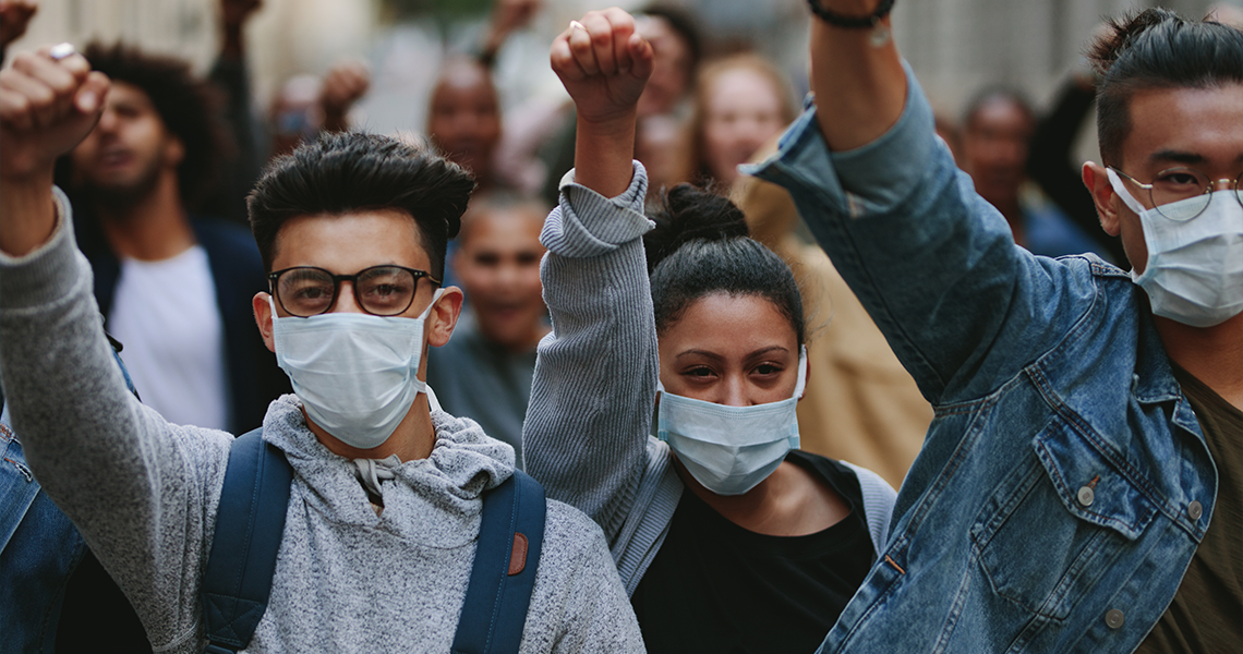 students marching