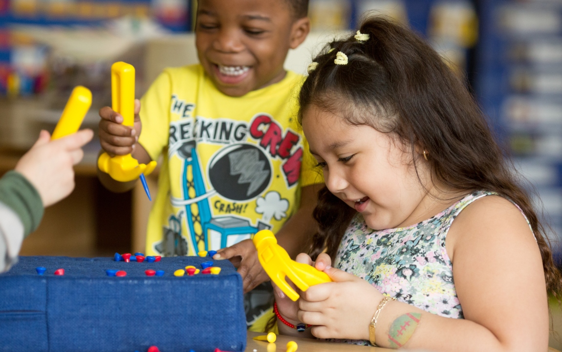 Young students working on a project together