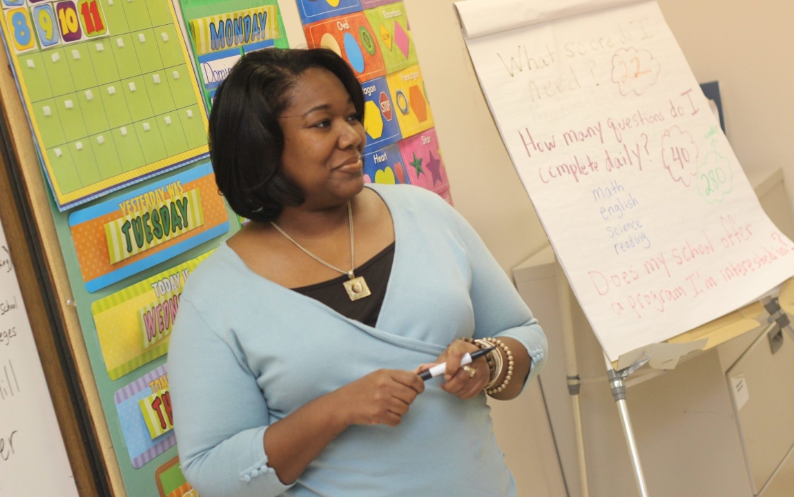 Teacher presenting in front of class