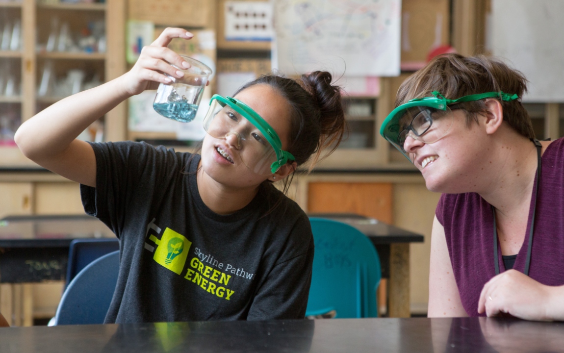 students observing science project