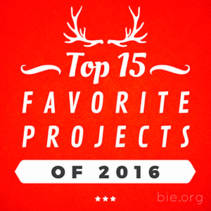 Red square with the following printed on top "Top 15 Favorite Projects of 2016"