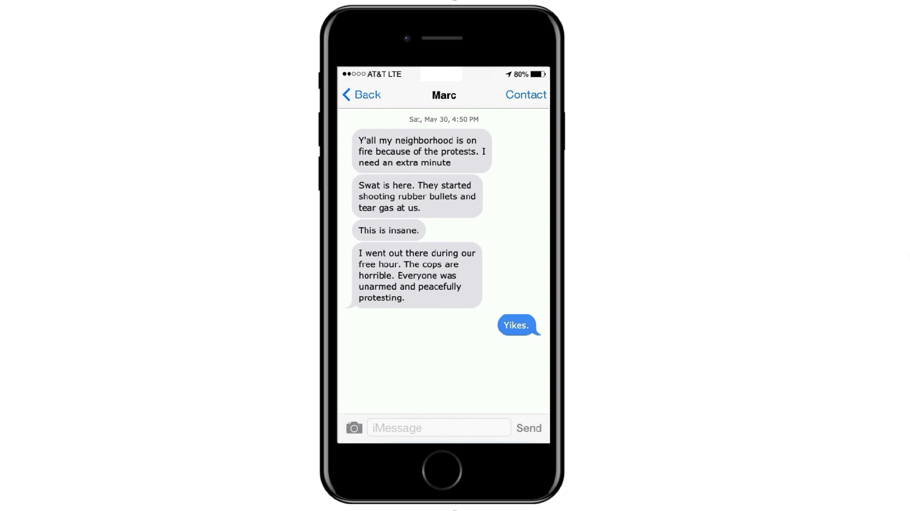 screenshot of text messages below