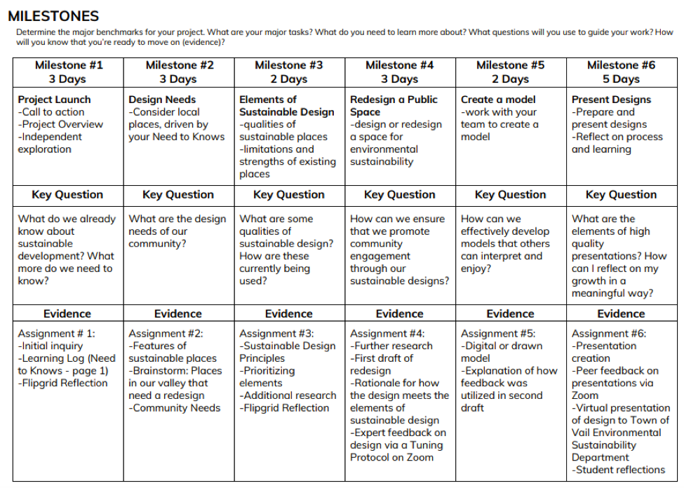 chart on multiple milestones and key features