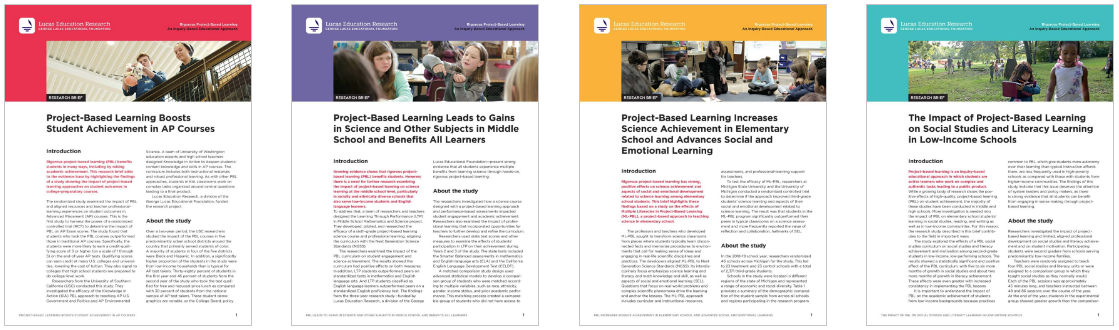four research study briefs from Lucas Education Research
