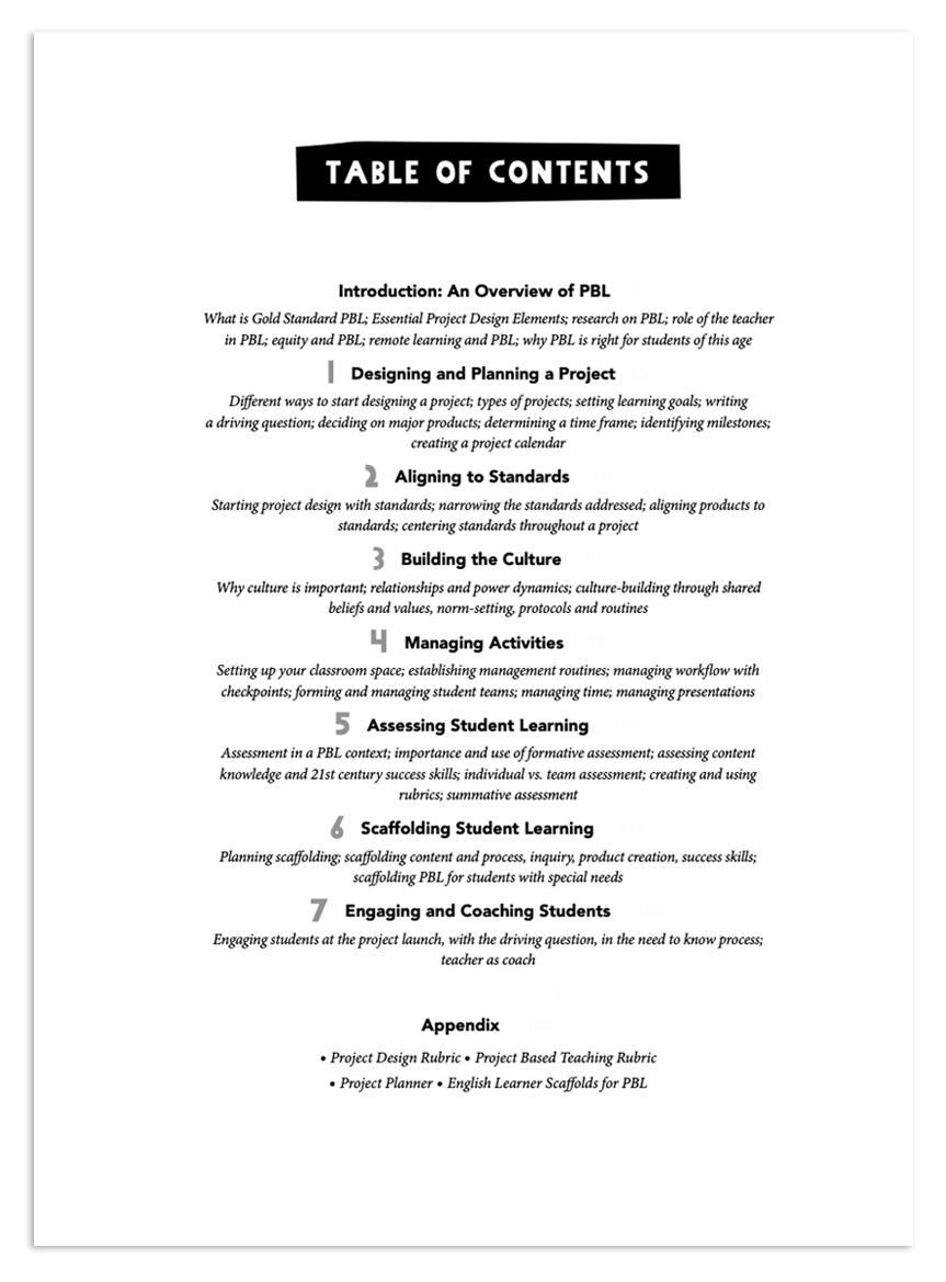 table of contents