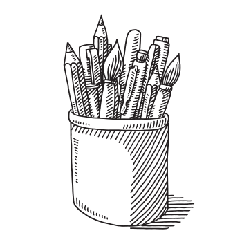 illustration of container of pens and pencils