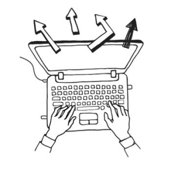 illustration of hands typing on a laptop