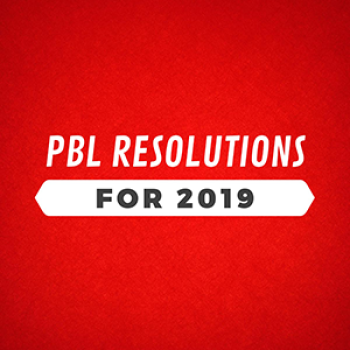 Red square with the words "PBL Resolutions for 2019" printed on top