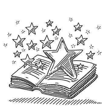 illustration of a open book with stars