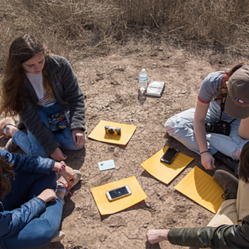 students working on PBL project in the outdoors