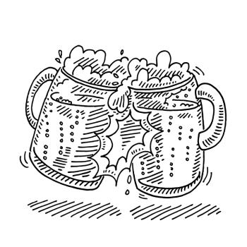 drawing of two craft beers in a toast