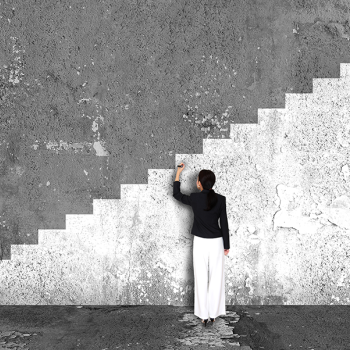 chalk drawing of stairs on a grey wall