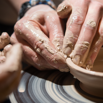 students making clay art