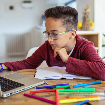 student working on PBL project work from home