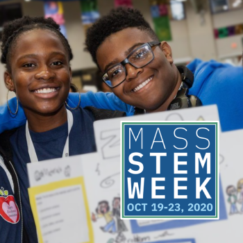 group of students and logo of MASS STEM WEEK 2020