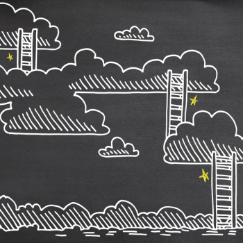 illustration of multiple ladders to clouds