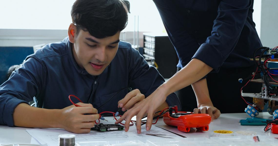 STEM student working on circuits