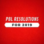 Red square with the words "PBL Resolutions for 2019" printed on top