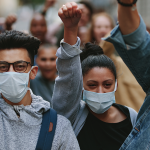 students marching